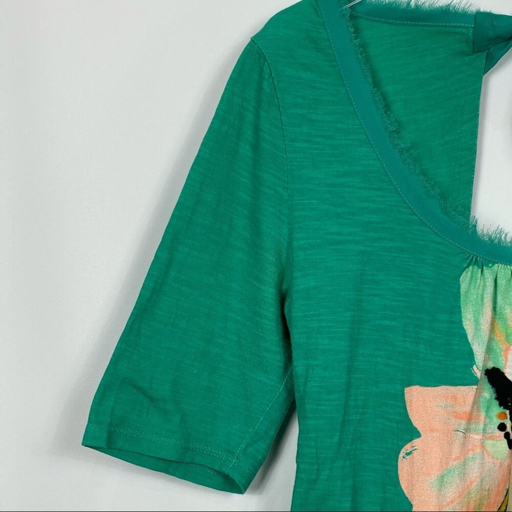 Anthropologie Akemi + Kin Green Floral Top Tie Back 100% Cotton Size Small - Picture 4 of 8